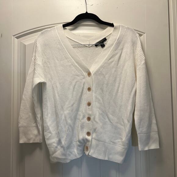Banana Republic Women’s V-Neck Button Front Ribbed Cardigan Sweater Size S Cream - Picture 1 of 5